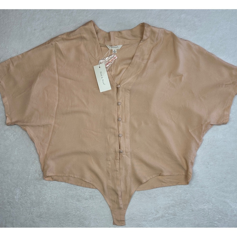 Sim & Sam Blush Pink Dolman Sleeve Button‎ Front Top SR3187A Small NWT